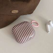 Retro Colorblock Striped Earphone Case With Hanging Loop, Compatible With Airpods Pro 3, New Pro 2, Cute & Minimalist Design Compatible With Airpods 4, 3, 1/2, For Women - Multicolor - View 26