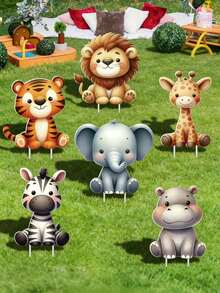 4 pièces/set Panneaux de jardin en PVC avec motifs d'animaux de la jungle - Décoration extérieure réutilisable en échafaudage, Décorations de fête d'anniversaire, baby shower et fête à thème animaux de la jungle (singe, lion, zèbre), Décoration de jardin, pelouse, patio et cour, Cadeaux de fête - animal - Voir 7