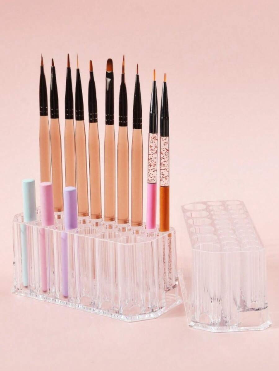 1pc 26-Hole Acrylic Transparent Nail Polish Organizer Pen Holder - Clear - View 1