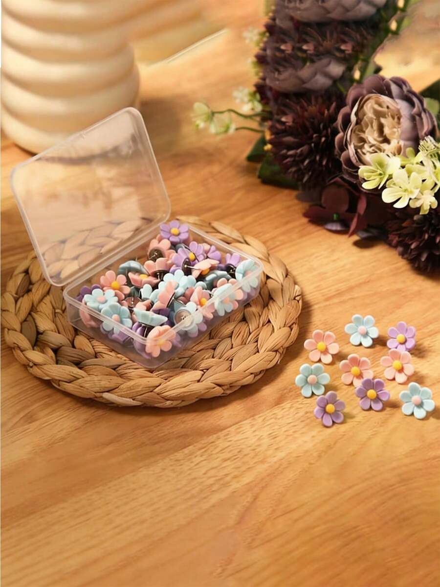 Colorful Flower Resin Push Pins - Decorative Practical Office Supplies For Bulletin Boards And Cork Boards - Ideal For Home And Workspace Organization - Multicolor - View 1