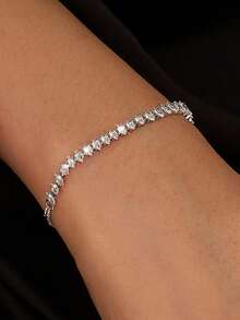 Nooxian 1pc Copper Zirconia Eye Contracting Bracelet (Random Zirconia Stone Quantity) - Silver - View 3