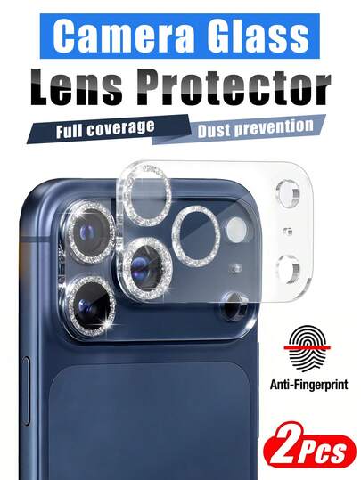2pcs - Silver Glitter Integrated Lens Protector Film For IPhone 17 Pro Max, Anti-Drop Anti-Scratch, Compatible With Phone Case, Easy Installation, 9H Tempered Glass, Camera Protection Accessory, Suitable For 17Promax/17Pro/17Air/16Promax/16Pro/16plus/16/15/14/13/12/11, Phone Accessories, Suitable As Gift For Family And Friends