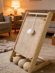 Vertical Cat Scratcher With Hanging Toy Natural Sisal Wooden 2-In-1 Scratching Board Durable Claw Grinding Toy For Indoor Cats To Keep Them Entertained - one-size - View 9