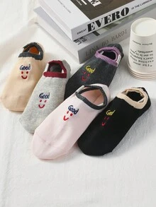 5 đôi tất nữ màu trắng in hình mặt cười dễ thương, tất cổ ngắn/tất thuyền, tất họa tiết nghệ thuật, tất tàng hình thoáng khí mềm mại, phù hợp cho học sinh, mặc hàng ngày và dự tiệc, mọi mùa. - Nhiều màu - Xem 4
