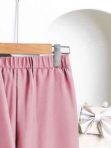 Left Mama Girls Casual Pleated Long Sleeve Shirt And Straight Leg Pants Set, Spring/Autumn - Pink - View 7