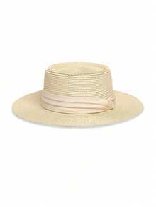 1 件女士纯色草编太阳帽，休闲波西米亚复古宫廷风优雅草编帽，适合海滩，夏季旅行，防晒，头围小，平顶设计 - A - 查看 23