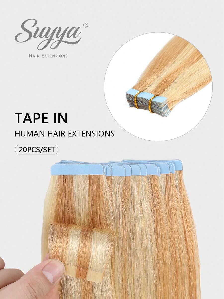 SUYYA 无缝贴合式接发片，100% 真人 Remy 发丝，焦糖金 #27 挑染漂白金 #613 直发，沙龙品质，女士专用 - S27/613 - 查看 1