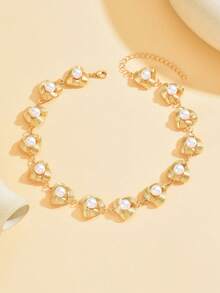 1 chiếc vòng cổ choker hợp kim kiểu dáng cổ điển, đính ngọc trai giả hình học độc đáo, thích hợp đeo hàng ngày và dự tiệc. - Nhiều màu 1 - Xem 2