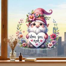 1pc "I Love You Mom" Window Decal With Dwarf & Floral Pattern, DIY Removable Self-Adhesive Decorative Sticker, Suitable For Living Room, Bedroom, Study, Office And More Scenarios - Mother's Day - View 2