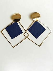 imoli 1 Pair Vintage Copper Geometric Square & Round Hoop Earrings For Women, Creative Gift - (The Square Pieces May Vary In Pattern Depth And Details Due To Batch Differences) - 9814-4-blue - View 8