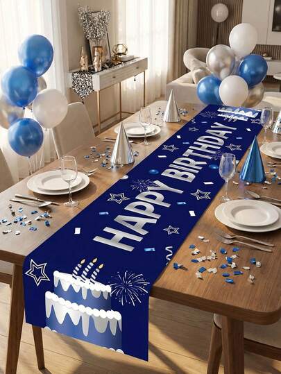 1 pieza Mantel de mesa con estampado de pastel feliz, brillo negro y dorado, patrón de pastel y regalo colorido, adecuado para decoración de fiesta de cumpleaños de niños y adultos, telón de fondo para fotografía