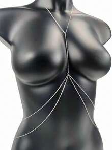 1件欧美性感配饰女士双层时尚身体链，多功能腰链和胸链装饰 - 銀色 - 查看 5