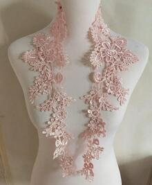 1 Pair Embroidery Applique Wedding Lace Floral Motif Sewing Trims Decoration (Ivory) - Hồng - Xem 9