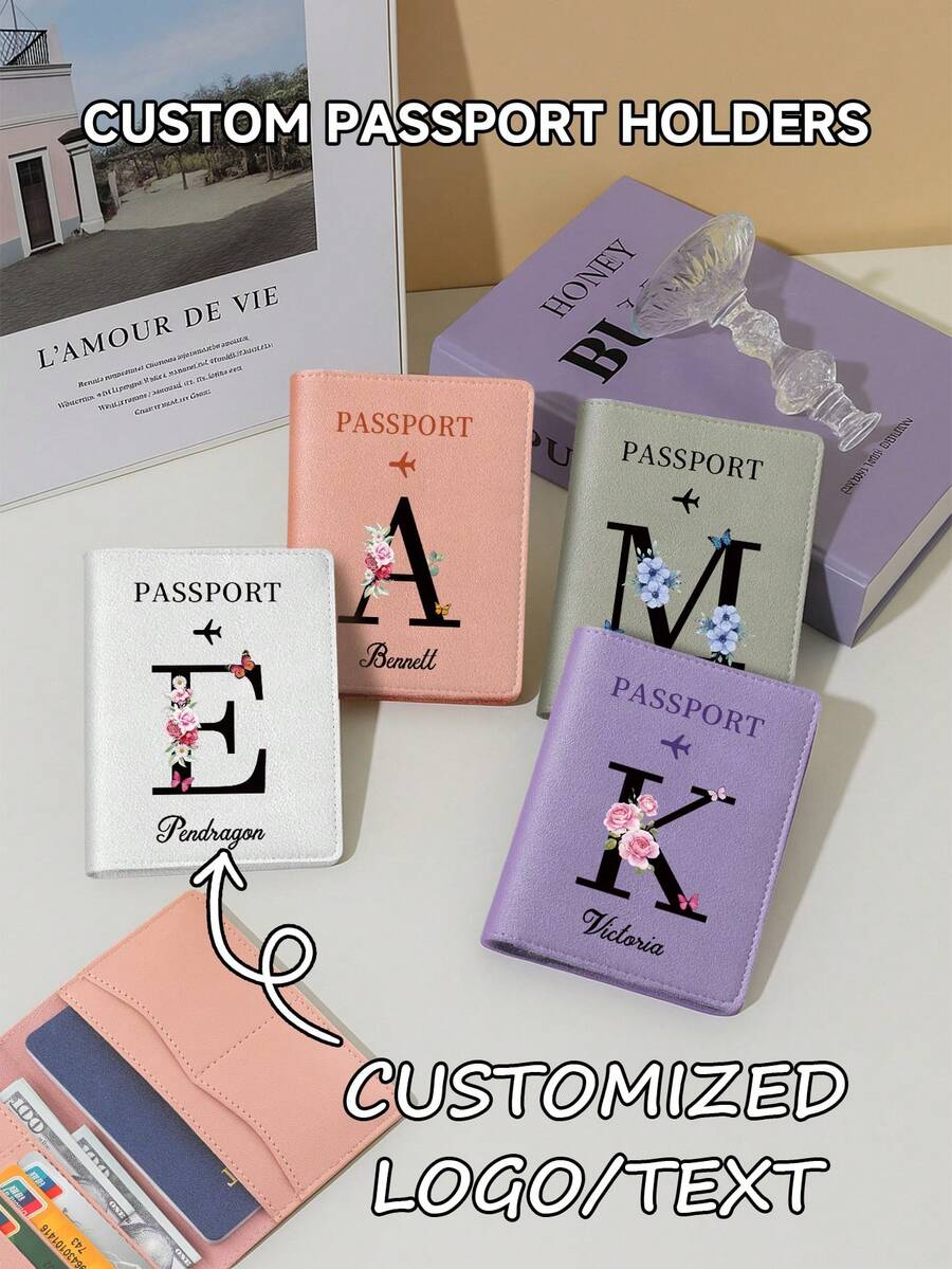 Custom Letter & Map Engraved Passport Cover, Laser Engraved Name, Multi-Use Holder For ID & Business Documents, Unisex Travel Wallet - Multicolor - View 1