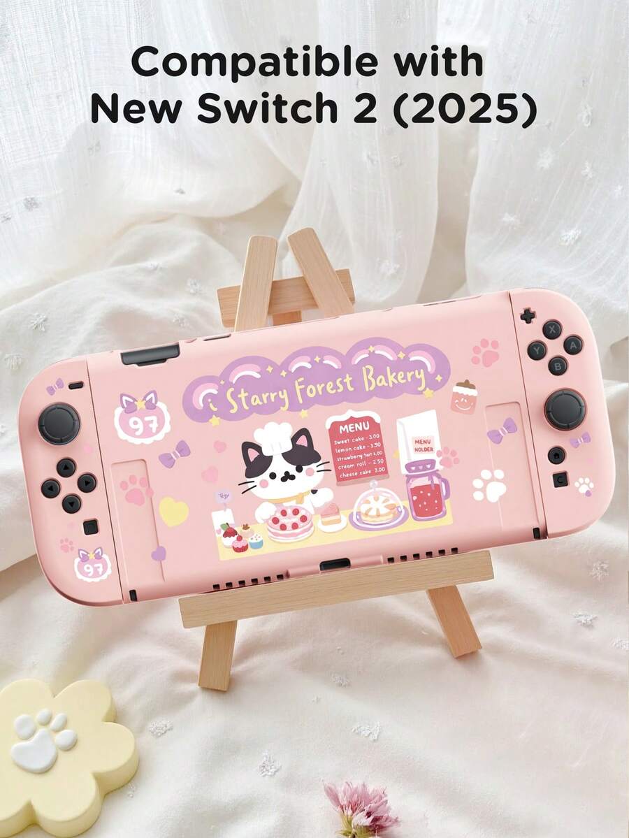 1个卡通猫咪蝴蝶结爱心设计Switch游戏机保护壳，兼容Switch OLED机型和Switch主机，采用柔软的TPU材质，防摔防尘，多种颜色可选，是送给Switch玩家的理想礼物，可爱独特的Switch游戏机保护套 - 查看 1