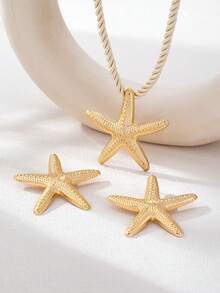 1 Set Bohemian Ocean Style Starfish Necklace, Earrings, Ring Jewelry Set For Women - Starfish Set - View 4