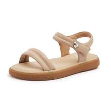 Sandal quai ngang mùa xuân/hè dành cho nữ, đế bằng, kiểu dáng thời trang, đơn giản và thoải mái, thích hợp đi biển. - Màu be - Xem 2