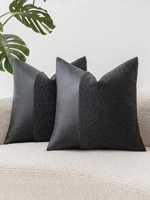 1 chiếc vỏ gối trang trí phối da PU và vải chenille màu kaki, kiểu dáng tối giản Bắc Âu, mềm mại và thoải mái, có khóa kéo ẩn, phù hợp cho phòng khách, phòng ngủ, phòng ăn. - Màu Khaki - Xem 7