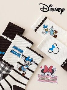 Disney 5双装正品迪士尼女士袜子，刺绣米奇卡通图案，圣诞节和新年礼物袜，可爱卡通人物袜子，趣味新奇女袜 - 彩色 - 查看 9