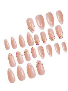 24pcs White French Style Medium Long Fake Nails - Baby Pink - View 2