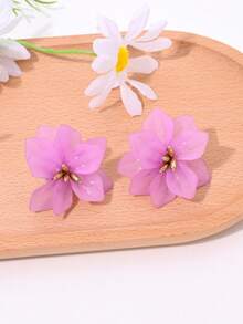 1 Par de Brincos de Flor Grande com Pétalas Duplas Doces, Adequado para Uso Diário e Festas de Mulheres em Todas as Estações - brincos - Visão 4
