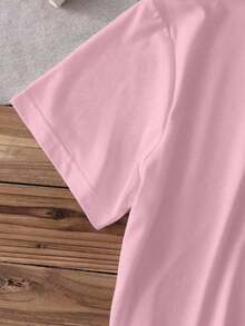 Cute Marine Life Print Women's Loose T-Shirt, Round Neck Short Sleeve Summer Top, Vintage Street Style Washed Cotton Graphic Tee For Vacation Daily - 粉色 - 查看 4