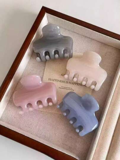 4个/1个装 女士白色、灰色、蓝色、粉色小波点塑料发夹，时尚百搭优雅简约纯色发爪，适合日常、休闲、派对、通勤、海滩、丸子头、马尾辫、洗脸、化妆、服装配饰