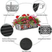 2 Pack 30 Inch Window Boxes Planter For Outdoor Plants Deck Railing Planters Box With Adjustable Brackets For Porch Fence Balcony Hanging Flower Baskets With Non-Woven Fabric Liner For Garden Décor - 30 Inch 2 Pack - View 3