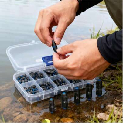 30/60pcs Fishing Sinkers, Pole Fishing Sinkers, Fishing Tackle Accessories, Quick Adjustable Sinkers For Freshwater And Saltwater Fishing, Includes Weight Scale, Small Fishing Accessories