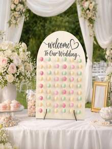 1pc/1pack Wooden Wedding Welcome Sign, "Welcome To Our Wedding" Arched Seat Board, Wedding Candy Display Rack, Romantic Wedding Reception And Engagement Party Decoration Suitable For Birthday Party Decoration, Baby Party Supplies, Wedding Bride Party Desktop Decoration Center Decoration - Multicolor - View 2