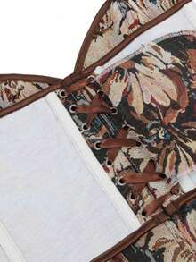 Top aderente a fascia con stampa asimmetrica vintage da donna, top corsetto per feste di Capodanno, San Valentino, vacanze e Sao Joao, abbigliamento da donna - Multicolore - Visualizzare 6