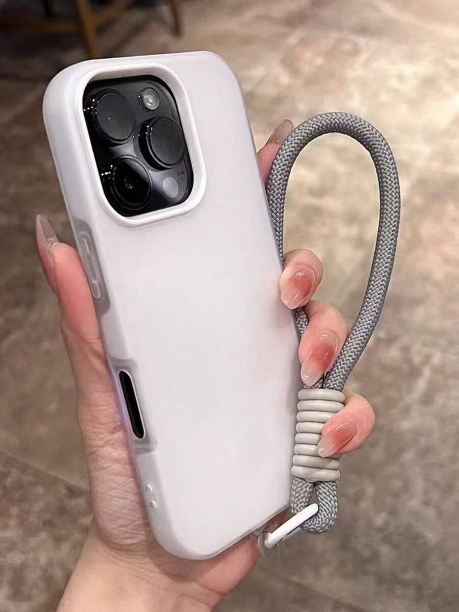 钥匙扣挂绳透明磨砂多巴胺挂绳手机壳，兼容 11/12/13/14/15/16 Pro Max/16 Plus/17/17 Pro Max，双层防震、防摔、防刮，果冻二合一手机壳 - 白色 - 查看 1