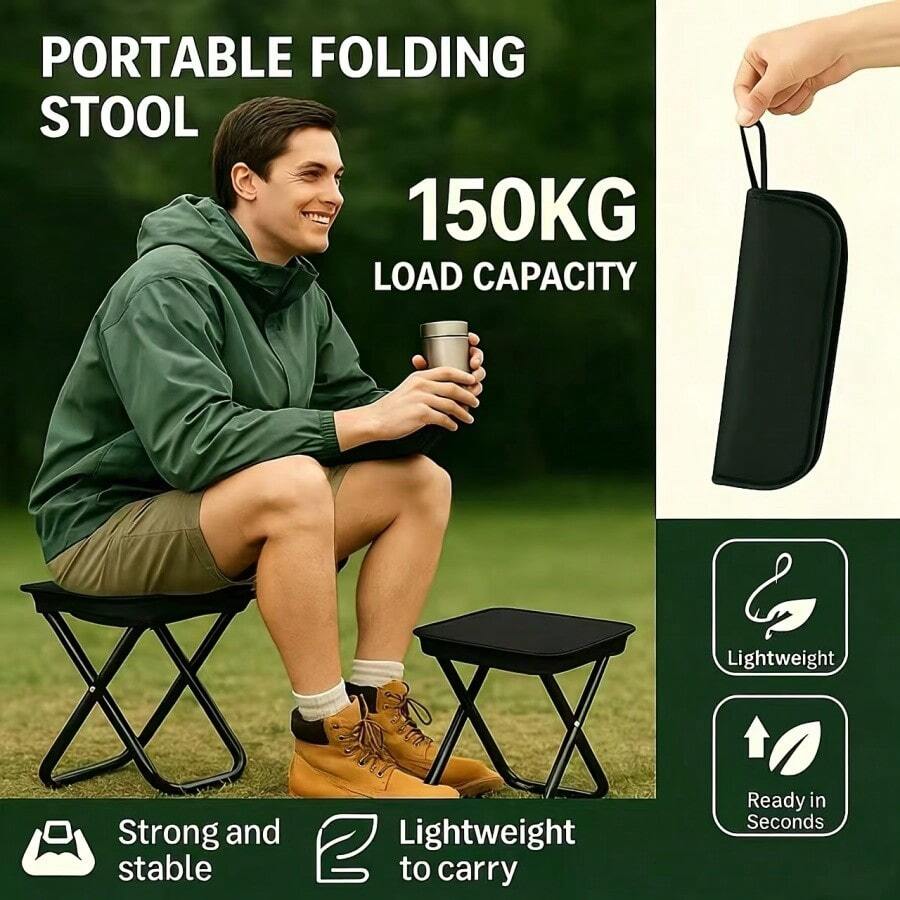 Heavy Duty Folding Camping Chair - Compact Portable Outdoor Chair, 150kg/330lbs Capacity, Lightweight Sturdy Frame, Easy Setup And Fold, Weather-Resistant Fabric, Suitable For Camping, Beach, Fishing, Gardening And Travel