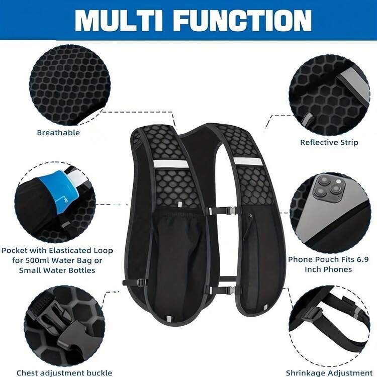 Lightweight Functional Sports Running Vest, Reflective Safety Design, Breathable Honeycomb Mesh Fabric, Multi-Pocket High-Capacity Outdoor Fitness Vest. Presented In A Minimalist And Practical Athletic Style, Perfectly Suited For European And American Outdoor Fitness, Night Running And Other Scenarios. No Redundant Design, Showcasing A Professional Quality. Adopts High-Elastic Breathable Honeycomb Mesh Fabric, Lightweight And Skin-Friendly With Quick Moisture-Wicking Properties. Sturdy Binding And Fine Stitching Craftsmanship, Resistant To Pulling And Deformation, Maintaining Comfort And Dryness Even During Prolonged High-Intensity Exercise. - Multicolor - View 5
