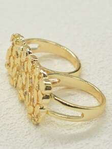 1pc Gold Block Double Finger Ring - Hiphop Style Gold Stacking Ring For Men - Yellow - View 3
