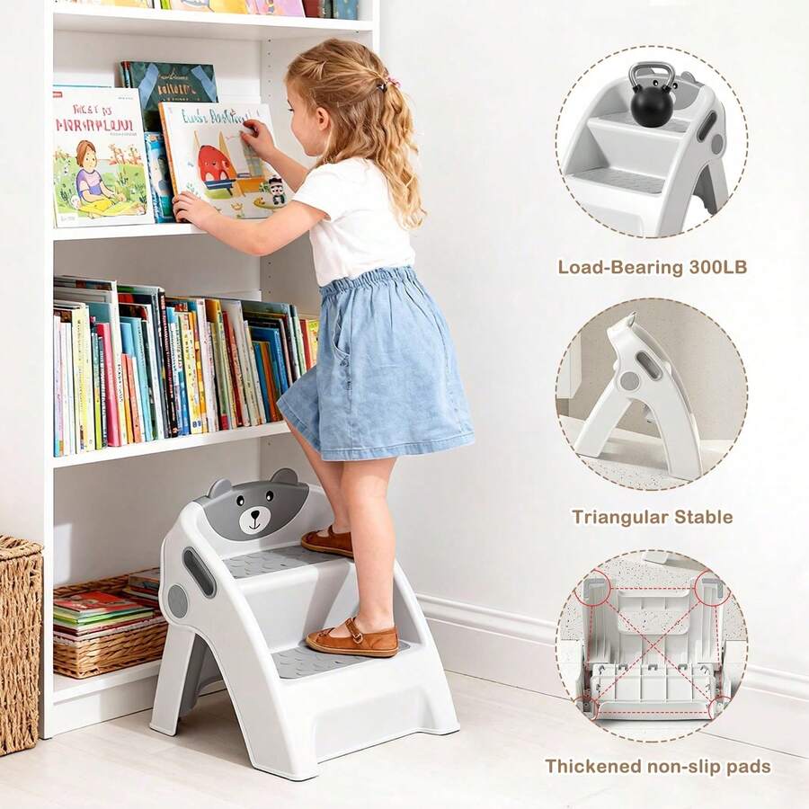 UBRAVOO Step Stool For Toddlers, For Bathroom Sinks And Potty Training Durable, Slip-Resistant, Anti-Collapse A-Frame Design Assembles In 10 Seconds Two-Step Wide-Step Potty Stool - Grey - View 1