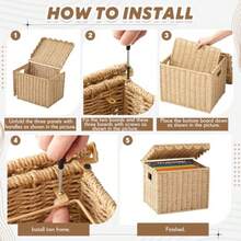 Caja de almacenamiento de archivos de cuerda de papel con tapa festoneada plegable tamaño carta organizador para colgar en la oficina y el hogar caja de almacenamiento de documentos - Beige - Ver 4