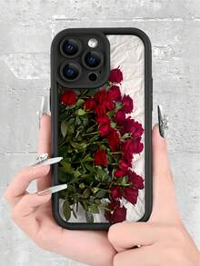 Flower 1pc Black Romantic Rose Pattern Full Coverage TPU Shockproof Phone Case Compatible With IPhone 17, 16, 15, 14, 13, 12, 11 Pro Max - Multicolor - View 3