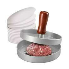 Dụng cụ ép thịt hamburger bằng hợp kim nhôm cán gỗ, khuôn làm bánh tròn dùng trong gia đình, máy làm bánh nướng nhà bếp. - Nhiều màu - Xem 5