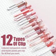 Cute Pink Rose Series Gel Pen With Black Ink - Aesthetic Desk Accessory For Girls And Women Set Of 12 Smooth Fine Point 0.5mm School Stationery Supplies Office Supplies Gift - 玫瑰 | 10 朵黑色,2 朵粉紅 - 查看 5