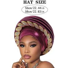 Multilayer African Turbans For Women Beret Hat Rhinestone Decor Elegant Headwrap Ladies Funny Headwear - Baby Blue - View 7