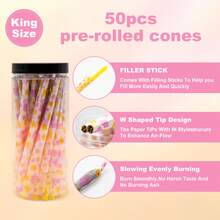 50pcs King Size Pre-Rolled Cones And Grinder Set, Featuring A Mushroom-Shaped Grinder With A Magnetic Lid, Rolling Papers, Slow-Burning,Classic Oversized 108mm Pre-Rolled Cones, Smoking Accessories, Festive Gift, Party Supplies, Gatherings. - Multicolor - View 3