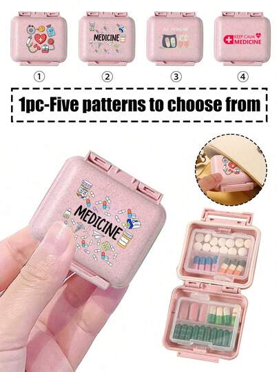 Cute Print Portable Pill Case, Mini Waterproof Travel Medicine Organizer With Secure Closure, Ideal For Storing Vitamins, Supplements, Pills & Daily Medication, Suitable For Travelers, Students, Office Workers, Parents & Gift Givers, Perfect For Daily Commutes, Business Trips, Vacations, Camping & Gift-Giving, Versatile As Pill Box, Vitamin Organizer, Travel Pill Container