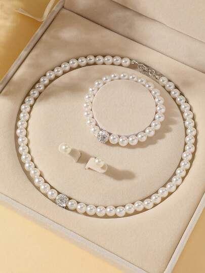 4 pièces Ensemble de bijoux collier et boucles d'oreilles perle élégant, convient pour le trajet quotidien, le mariage, la fête des femmes, exquis et à la mode