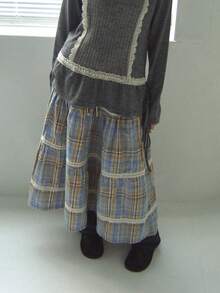 Women Skirts - Blue Grid - View 4