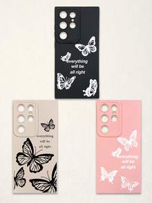 Funda de teléfono suave con protección de lente, 3 piezas con estampado de mariposa y letra, mariposa + estampado de eslogan "Todo estará bien", compatible con iPhone y Galaxy - Multicolor - Ver 24