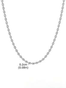 1件简约不锈钢珠链橄榄吊坠项链（女士款） - 銀色 - 查看 2