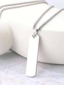 1pc Stainless Steel Men's Necklace, Minimalist Long Bar Pendant With Round Bead Chain, Geometric Element, Simple Commuter Style, For Daily Wear/Office/Outing - necklace - View 6