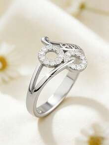 1 chiếc nhẫn thời trang, thanh lịch, tinh tế, độc đáo đính đá Cubic Zirconia hình tròn, thích hợp để đeo hàng ngày, dự tiệc sinh nhật, tiệc tùng, Ngày của Mẹ, Ngày Valentine. - Bạc - Xem 2