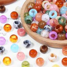 10pcs Acrylic Patterned Spacer Beads, Large Hole Beads, Cube Beads, DIY Jewelry Making Supplies - Large Hole Beads - View 3